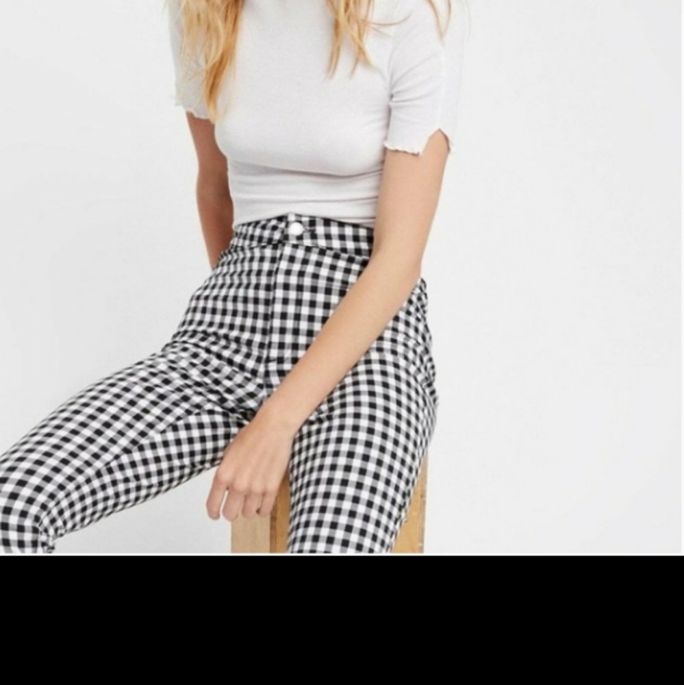 Free People Black and White Gingham Skinny Pants